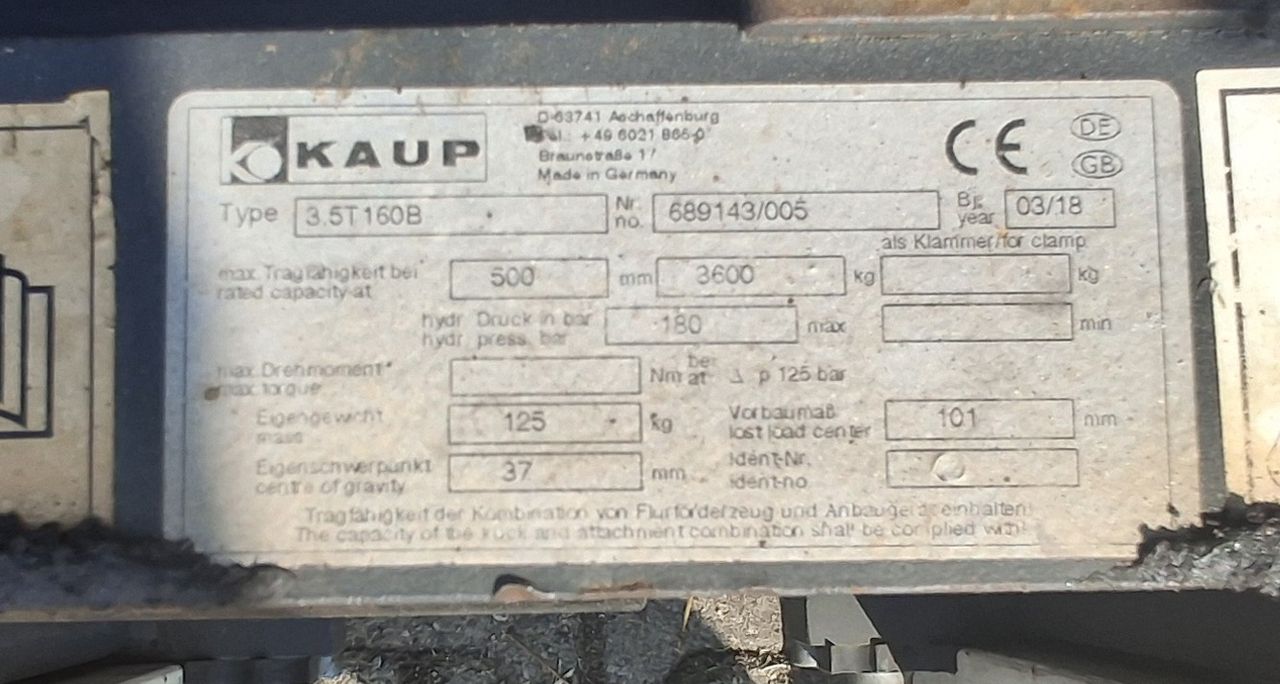 Kaup Zinkenverstellgerät mit Seitenschub 3.5T160B mit int. SS gebraucht Zinkenverstellgerät mit Seitenschub Kaup